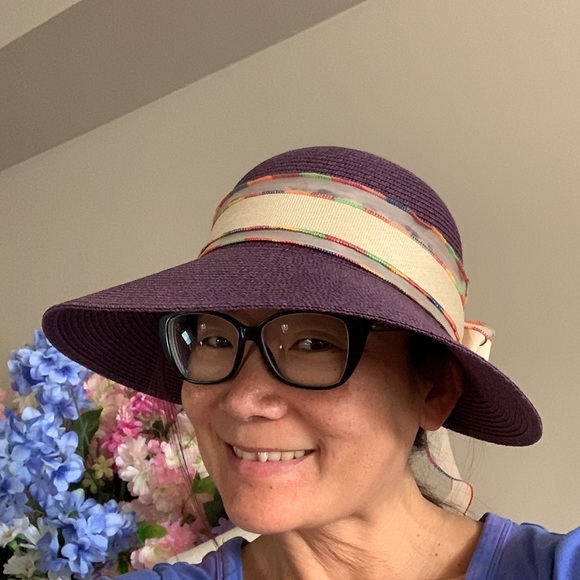 Wide brim straw sun hat with ribbon, EUC - Picture 10 of 11